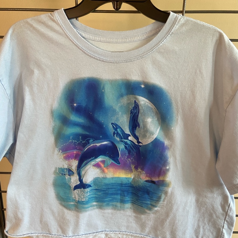 Mighty Fine‎ Light Blue Tee with Dolphin Moon Graphic